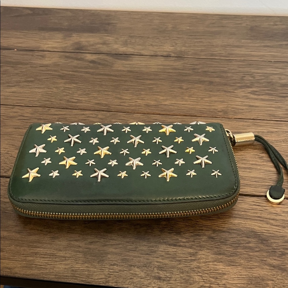 Jimmy Choo Green Wallet with Gold Accents